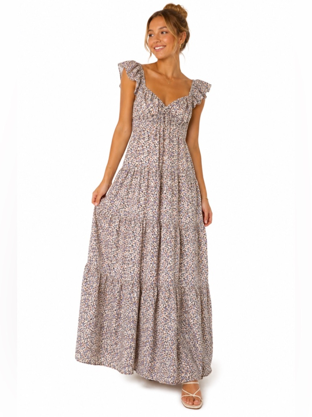 English Factory Floral Maxi Dress Cottagecore Prairie Ruffle Tiered Boho Small